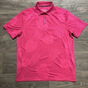Tommy Bahama IslandZone Polo Shirt Medium Hawaiian Leaf Print Pink Short Sleeve